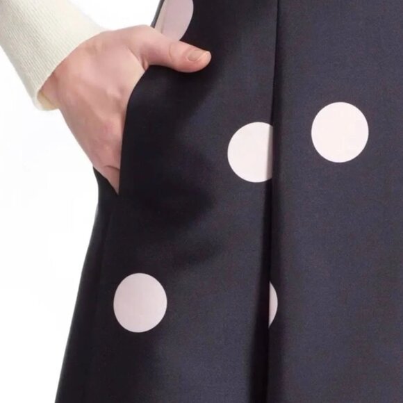 Kate Spade Lysa Navy with Pink Polka Dots Pleated Midi A-Line Skirt S $259 - Picture 11 of 11